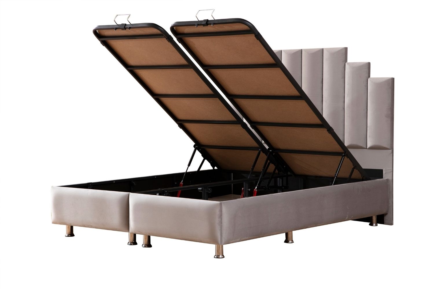 Pack complet Lit coffre Pyramide Gris + Matelas Nova Premium 32cm