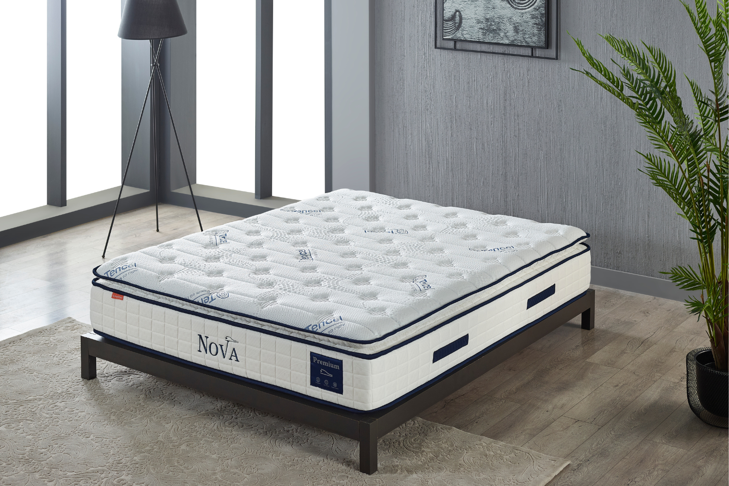 Pack complet Lit coffre Armony Clouté Bianca + Matelas Nova Premium 32cm