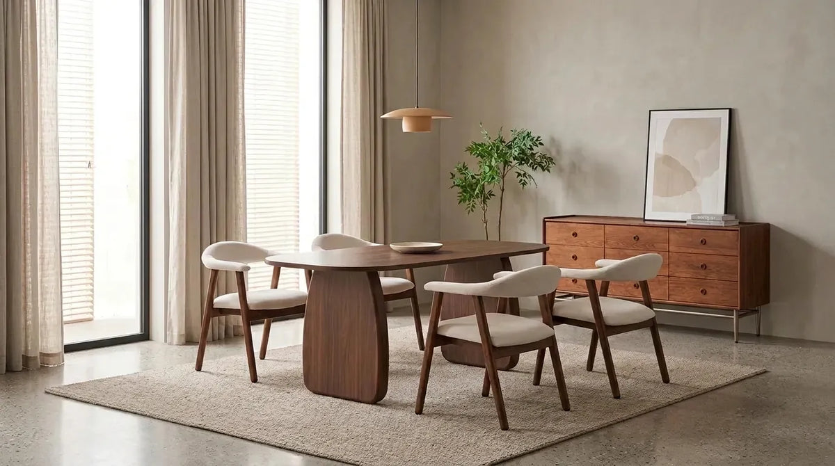 Pack Table à manger Helen 160cm + 4 chaises Berita Velours Noyer