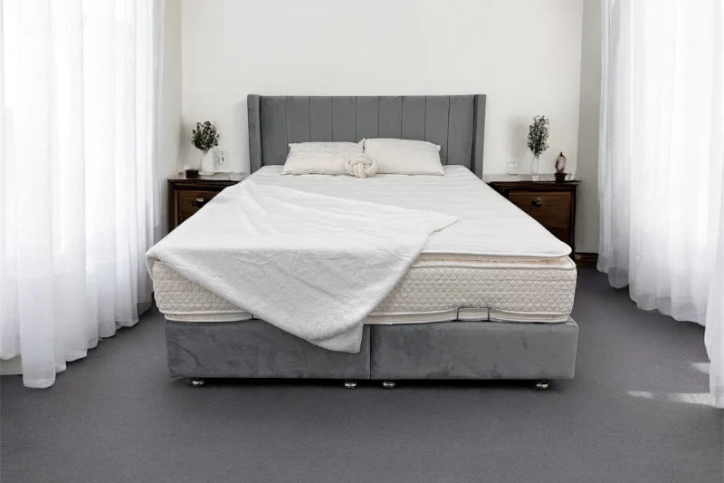 Pack complet Lit coffre Tokyo Gris + Matelas Nova Premium 32cm