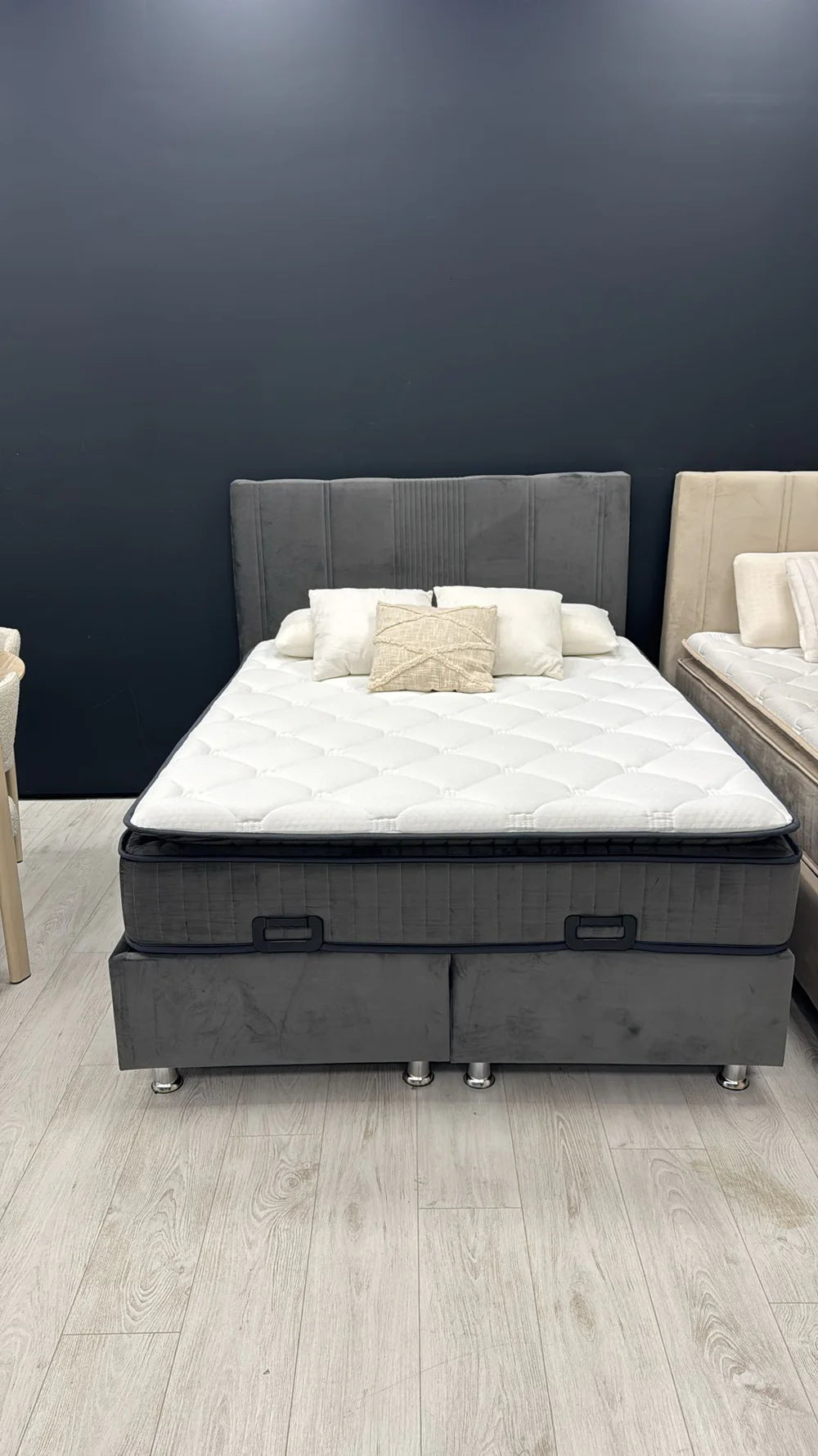 Pack complet Lit coffre Lugano Gris + Matelas 30cm