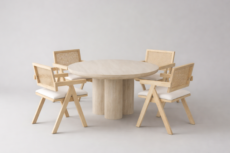 Table à manger Maya Travertin Ronde 1m10