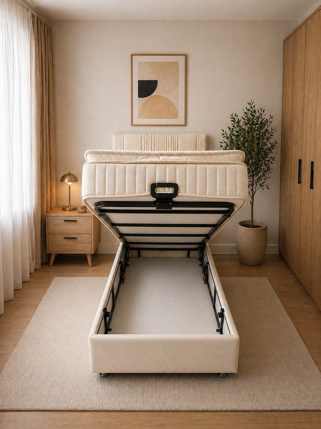 Pack complet Lit coffre Lugano Beige 90x190 + Matelas 30cm