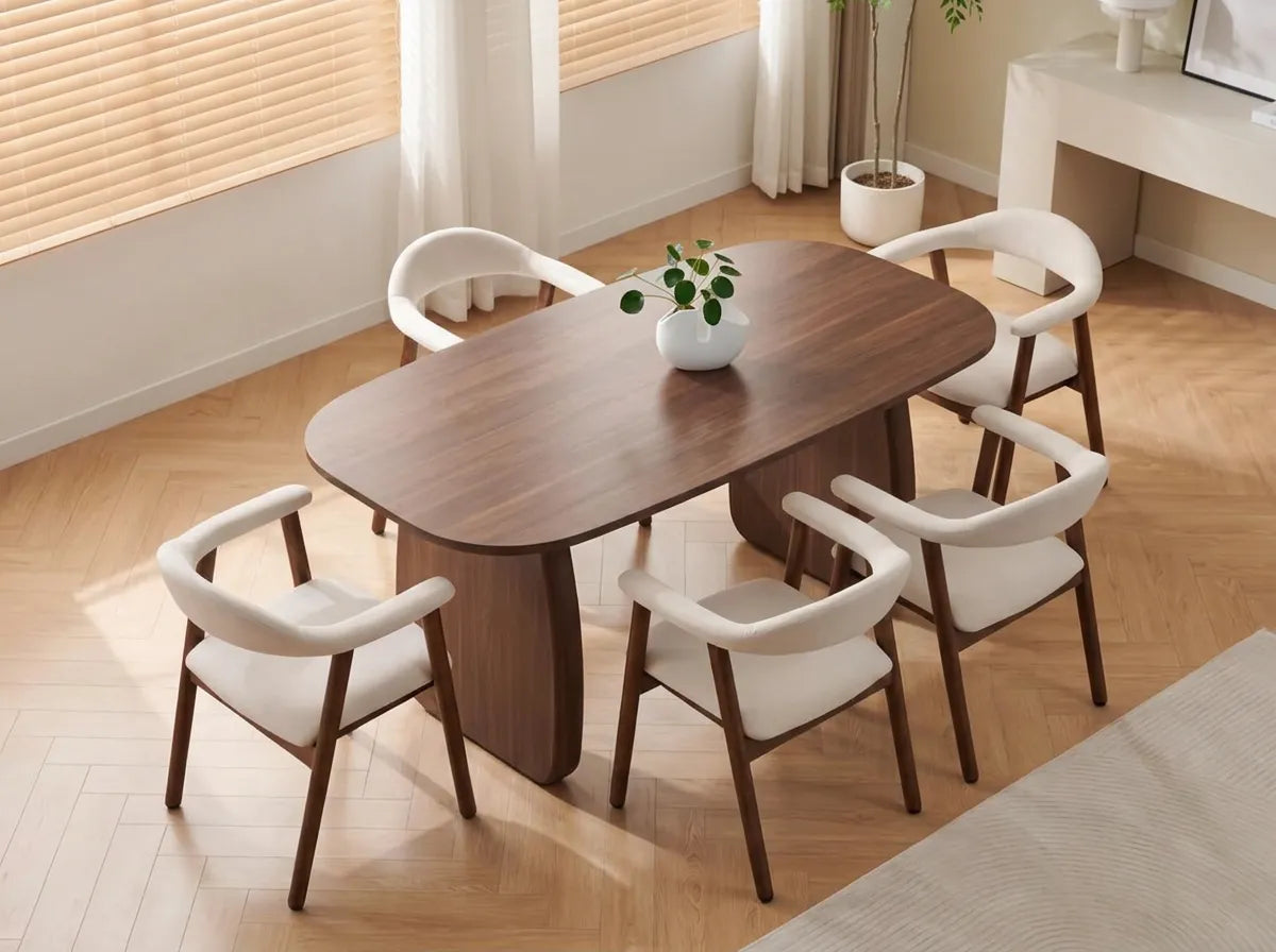 Pack Table à manger Helen 160cm + 4 chaises Berita Velours Noyer