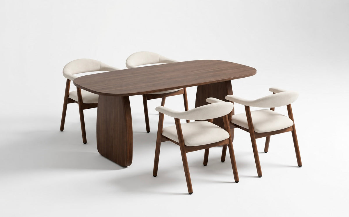 Pack Table à manger Helen 160cm + 4 chaises Berita Velours Noyer