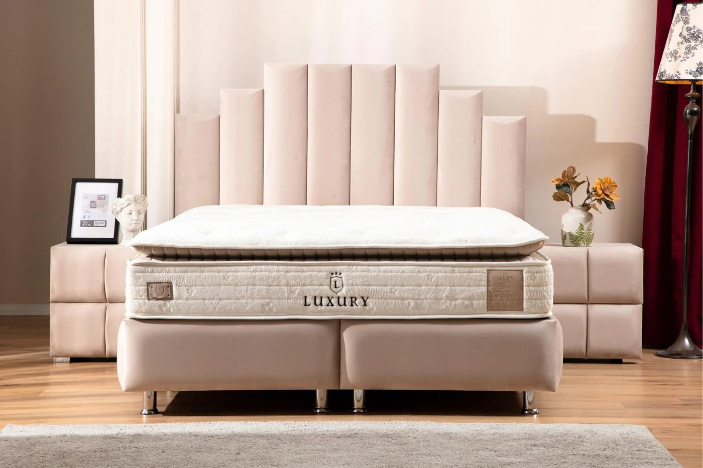 Lit coffre Pyramide Beige