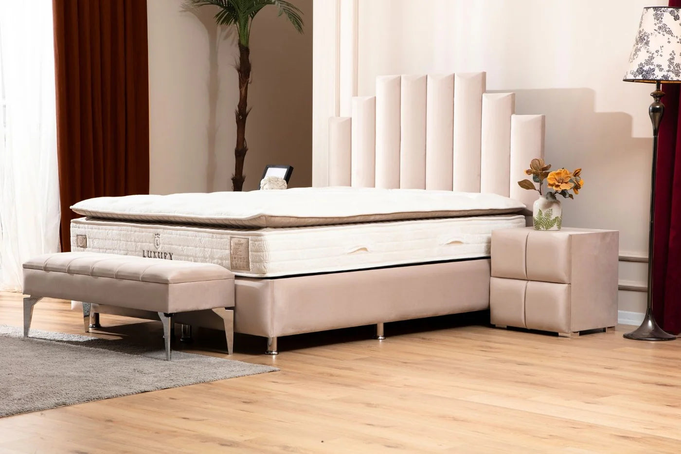 Lit coffre Pyramide Beige