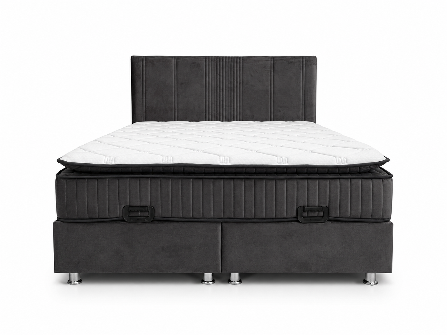 Pack complet Lit coffre Lugano Gris + Matelas 30cm
