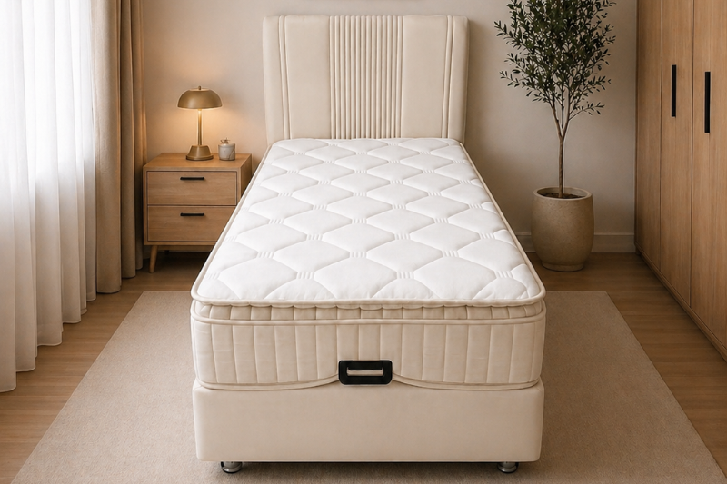 Pack complet Lit coffre Lugano Beige 90x190 + Matelas 30cm