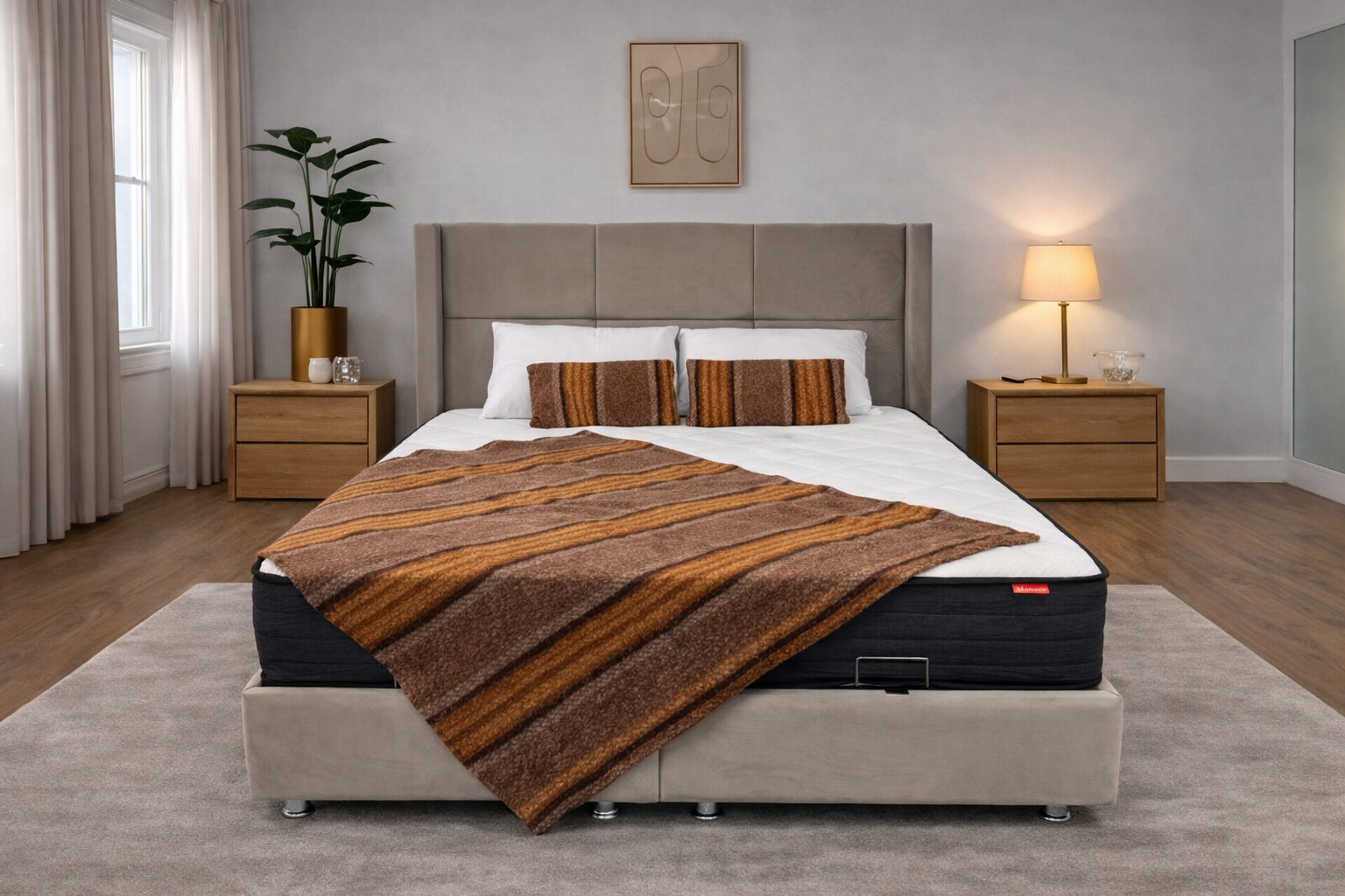 Pack complet Lit coffre Rio Beige + Matelas Nova Premium 32cm